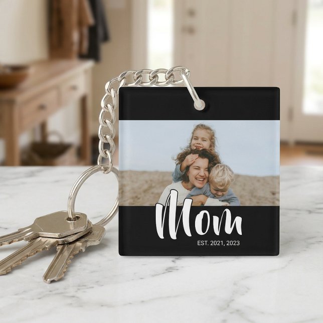 Maman a établi une photo de script moderne (Mom Established Modern Script Photo Keychain)