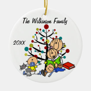 Maman Avec Fille, 2 Garçons Bébés, Ornement De Fêt