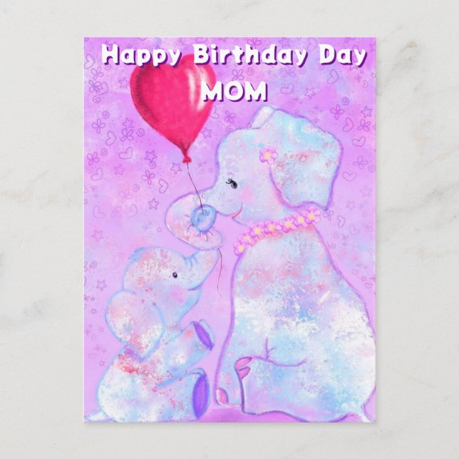Maman Carte d'anniversaire Elephant bébé avec mama (Devant)