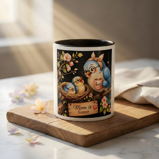 Maman Est À La Maison Mug Noir Cadeau Oiseau