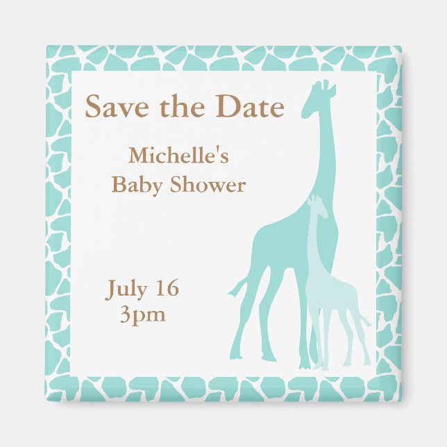 Maman et bébé Giraffe Magnet Réservez la date (Devant)