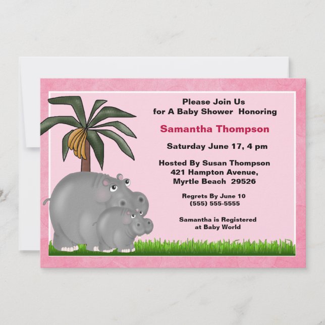 Maman et bébé Hippo Baby Shower Invitations (Devant)