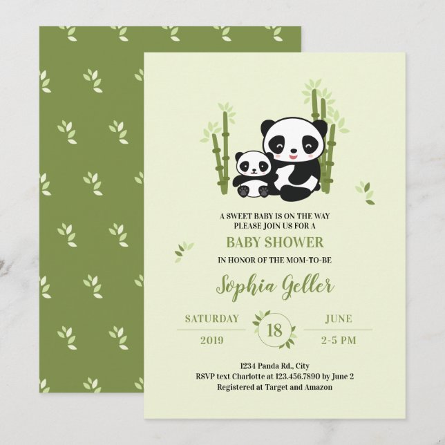 Maman et bébé Panda Ours Baby shower Invitation (Devant / Derrière)