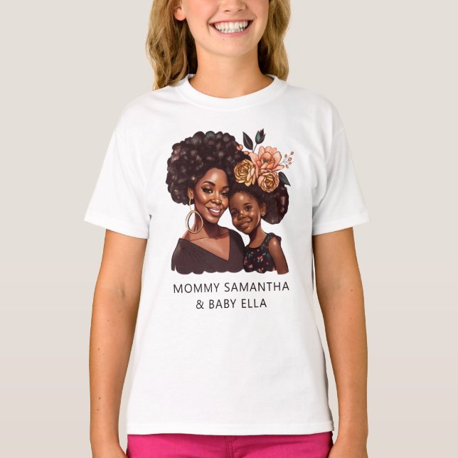 Maman et fille noire personnalisée (20) T-shirt (Devant)