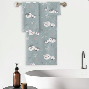 Maman et fils mignons motif hibou bleu-gris