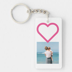 Maman Famille Photo Collage Pink Heart Keychain