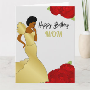 Maman Glam Red Roses Carte d'Anniversaire Africain