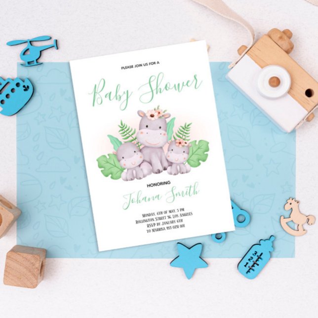 Maman Hippo Safari Baby shower Invitation (Créateur téléchargé)