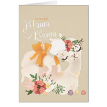 Maman Llama avec le lama de bébé et la carte de