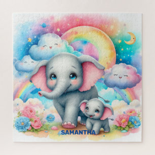 Maman mignonne et son bébé éléphant puzzle puzzle