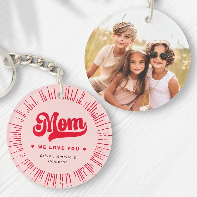 Maman nous t'aimons coeur photo rose rouge mère jo (Mom we love you photo hearts pink red mothers day keychain)
