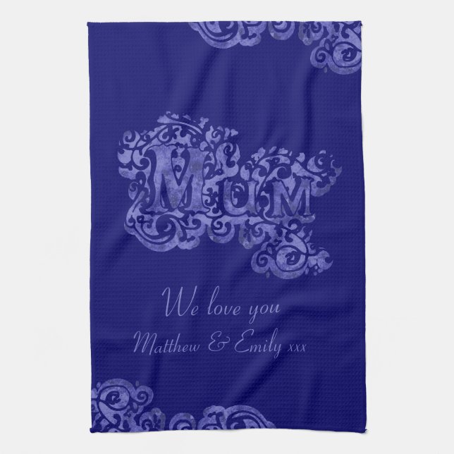 Maman nous t'aimons serviette de cuisine bleue (Vertical)