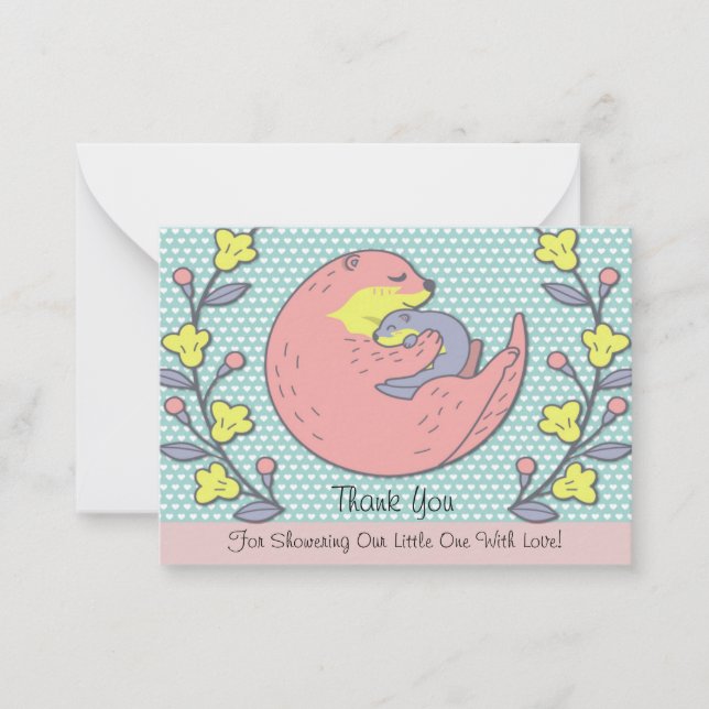 Maman Otter Et Son Bébé Carte de remerciements (Devant)