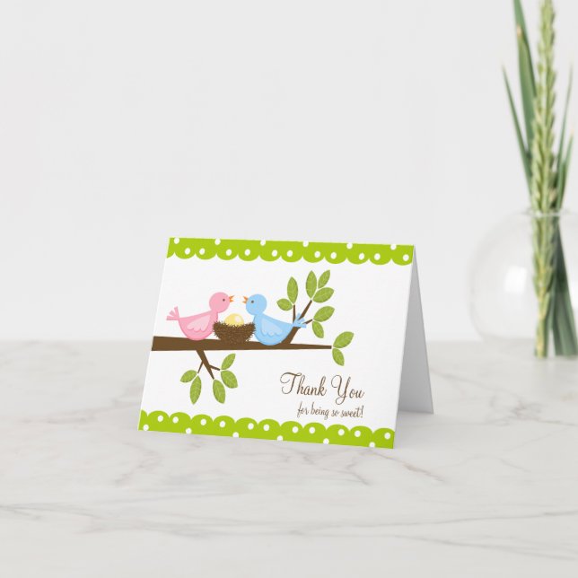 Maman Papa Oiseaux avec nid Merci Carte de note (Devant)