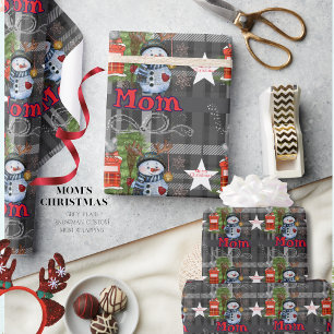 "Maman" Papier Cadeau de Noël Bonhomme de Neige à