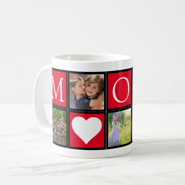 Maman Personnalisé 5 Photos Coeurs Café Rouge Mug (Devant gauche)