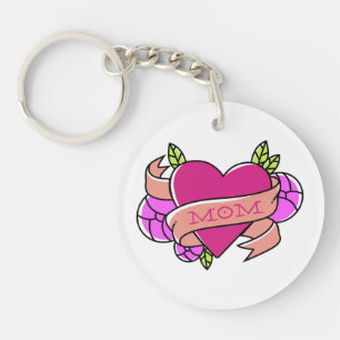 Maman Tatouage rose Noir Blanc Fleurs Coeur Amour