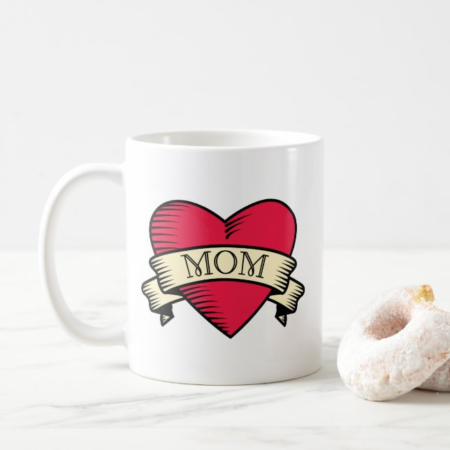 Maman Tattoo Style Coeur café Mug (Avec donut)