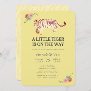 Maman Tiger Carry Cub Baby shower jaune Invitation