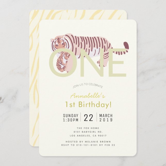 Maman Tiger & Cub Jaune 1er Invitation anniversair (Devant / Derrière)