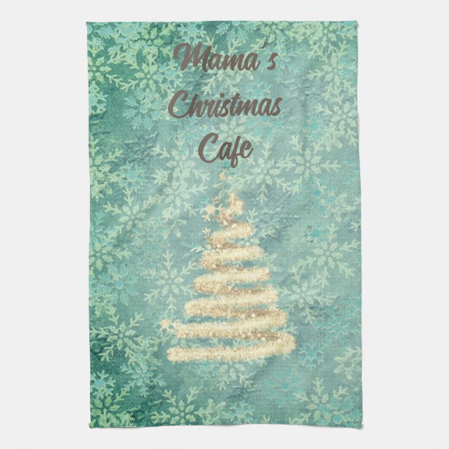 Mama's Christmas Cafe Festive Snowflakes   Kitchen Towel (Vertical)