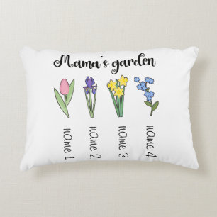 Mama's flower garden with 4 personalized names  accent pillow