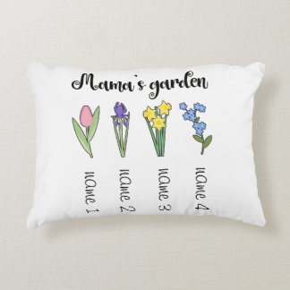 Mama's flower garden with 4 personalized names accent pillow