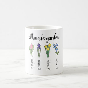 Mama's flower garden with 4 personalized names coffee mug
