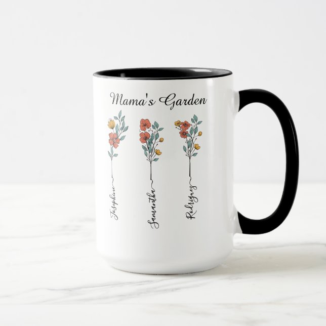 Mama's Garden Custom 3 Names Floral Gift for Mom Mug (Right)