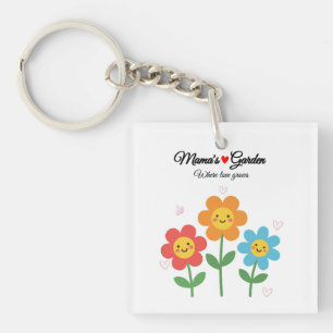  Mama's Garden Where Love Grows   Floral Typograph Keychain