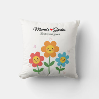  Mama's Garden Where Love Grows | Floral Typograph Throw Pillow