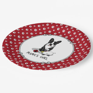 Mama's Girl #2 Boston Terrier Dog (black) Cute Paper Plate