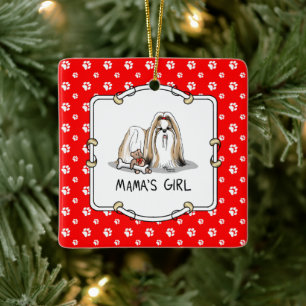 Mama's Girl Shih Tzu (tan white) Dog Mom Cute Ceramic Ornament