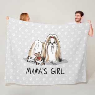 Mama's Girl Shih Tzu (tan white) Dog Mom Cute Fleece Blanket