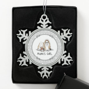 Mama's Girl Shih Tzu (tan white) Dog Mom Cute Snowflake Pewter Christmas Ornament