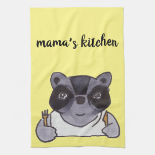 Mama's Kitchen Cute Cartoon Raccoon Towel