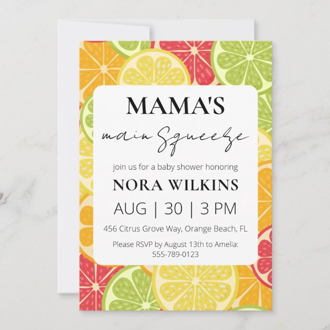 Mama's main squeeze citrus baby shower invitation (Front)