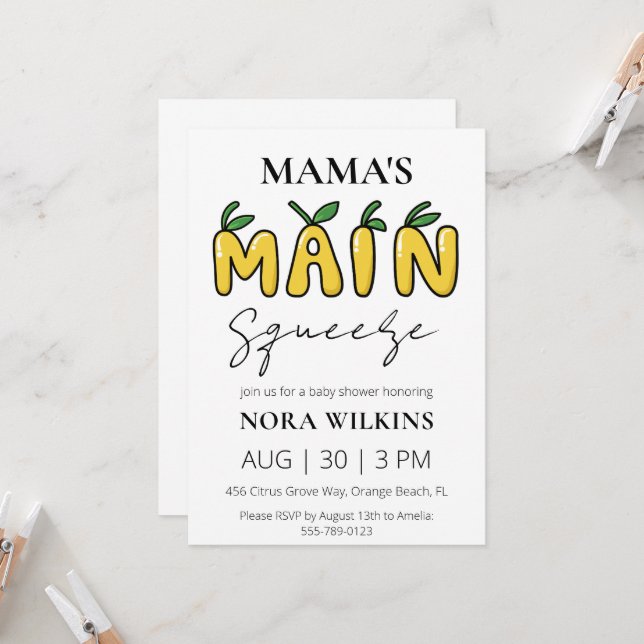 Mama's main squeeze citrus baby shower invitation (Front/Back In Situ)