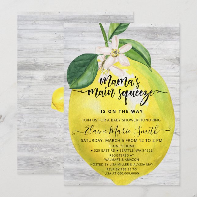 Mamas Main Squeeze Lemon Baby Shower Invitation (Front/Back)