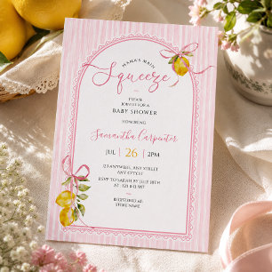 Mama's main squeeze Lemon bow baby girl shower Invitation