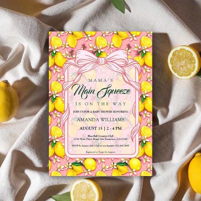 Mama's Main Squeeze Pink Bow Summer Baby Shower Invitation (Creator Uploaded)