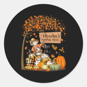 Mama's Pumpkin Patch Fall Leaves Scarecrow Thanksg Classic Round Sticker