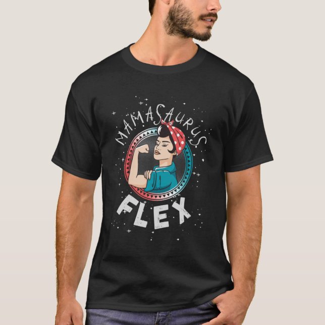 Mamasaurus Flex Retro Strong Woman Fitness Workout T-Shirt (Front)