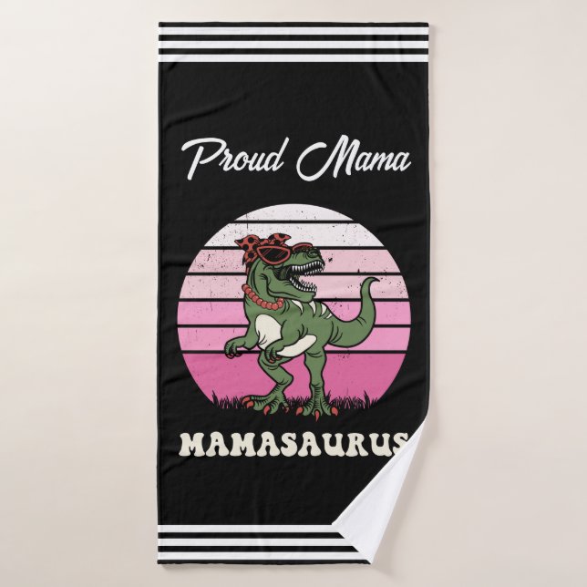 Mamasaurus Funny Dinosaur on Pink Colours Sunset Bath Towel Set (Bath Towel)