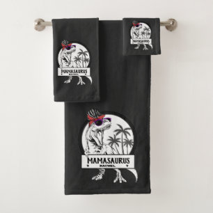 Mamasaurus Mom T rex Dino Funny Custom Name Bath Towel Set