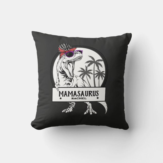 Mamasaurus Mom T rex Dino Funny Custom Name Throw Pillow (Front)