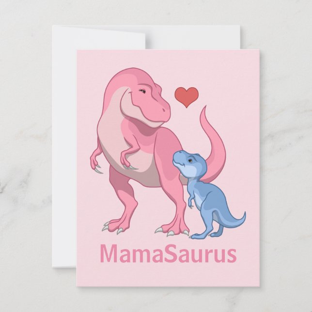 MamaSaurus T-Rex and Baby Boy Dinosaurs Announcement (Front)