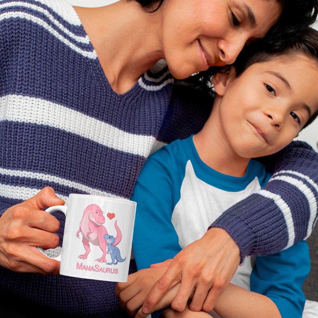 MamaSaurus T-Rex and Baby Boy Dinosaurs Coffee Mug (Creator Uploaded)