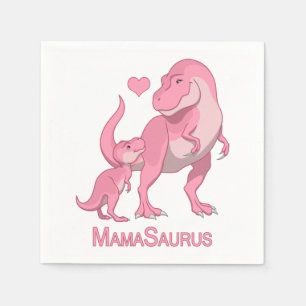 MamaSaurus T-Rex and Baby Girl Dinosaurs Napkin