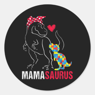 Mamasaurus T Rex Dinosaur Mama Saurus Autism Aware Classic Round Sticker
